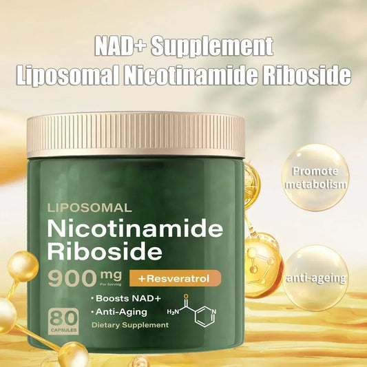 NR900 NAD+ Supplement with Nicotinamide Riboside, Resveratrol, Quercetin - Supports Skin Aging, Energy, Focus - 80 Capsules